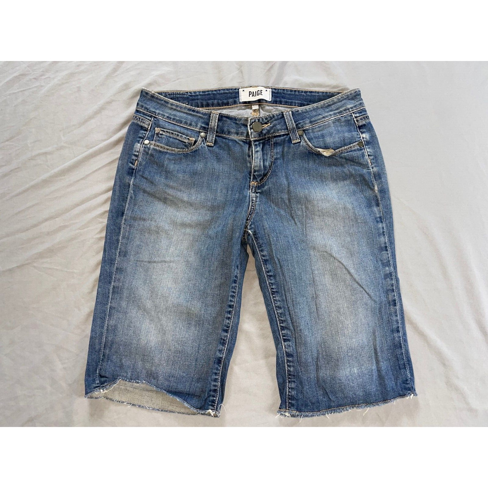 Paige Cutoff Lightweight Stretch Denim Bermuda Long Shorts. Women's 26, GUC!!